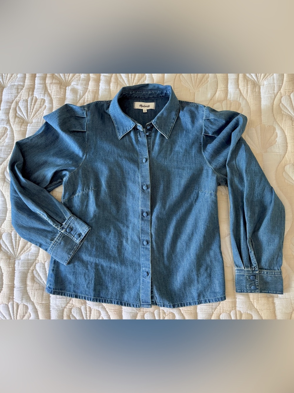 Madewell Puff Sleeve Denim Button-Up Shirt | Size S
